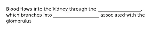 Blood flows into the kidney through the ___________________, which branches into ____________________ associated with the glomerulus