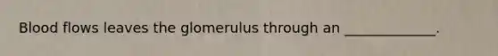 Blood flows leaves the glomerulus through an _____________.