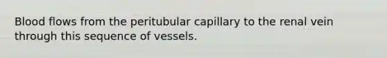 Blood flows from the peritubular capillary to the renal vein through this sequence of vessels.