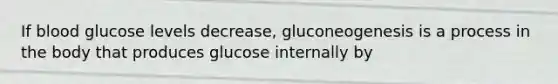 If blood glucose levels decrease, gluconeogenesis is a process in the body that produces glucose internally by