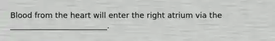 Blood from the heart will enter the right atrium via the _________________________.