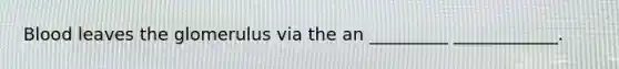 Blood leaves the glomerulus via the an _________ ____________.