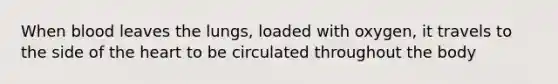 When blood leaves the lungs, loaded with oxygen, it travels to the side of the heart to be circulated throughout the body