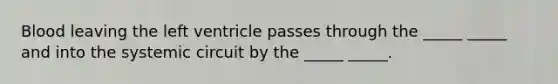 Blood leaving the left ventricle passes through the _____ _____ and into the systemic circuit by the _____ _____.