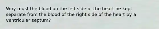 Why must the blood on the left side of the heart be kept separate from the blood of the right side of the heart by a ventricular septum?