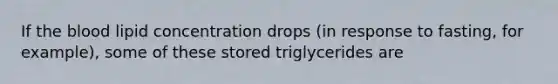 If the blood lipid concentration drops (in response to fasting, for example), some of these stored triglycerides are