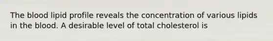 The blood lipid profile reveals the concentration of various lipids in the blood. A desirable level of total cholesterol is