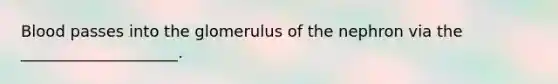 Blood passes into the glomerulus of the nephron via the ____________________.