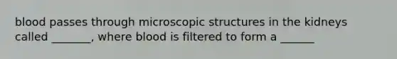 blood passes through microscopic structures in the kidneys called _______, where blood is filtered to form a ______