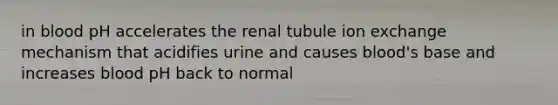 in blood pH accelerates the renal tubule ion exchange mechanism that acidifies urine and causes blood's base and increases blood pH back to normal