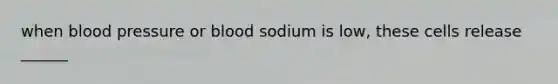 when blood pressure or blood sodium is low, these cells release ______