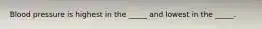 Blood pressure is highest in the _____ and lowest in the _____.