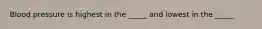 Blood pressure is highest in the _____ and lowest in the _____