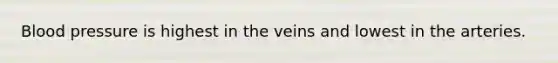 Blood pressure is highest in the veins and lowest in the arteries.