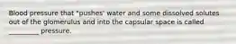 Blood pressure that "pushes' water and some dissolved solutes out of the glomerulus and into the capsular space is called _________ pressure.