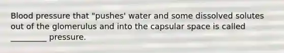 Blood pressure that "pushes' water and some dissolved solutes out of the glomerulus and into the capsular space is called _________ pressure.