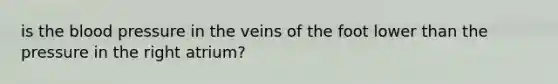 is the blood pressure in the veins of the foot lower than the pressure in the right atrium?