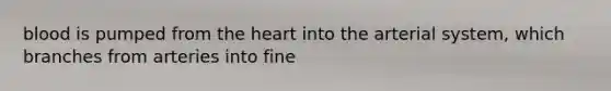 blood is pumped from the heart into the arterial system, which branches from arteries into fine