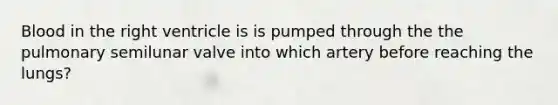 Blood in the right ventricle is is pumped through the the pulmonary semilunar valve into which artery before reaching the lungs?