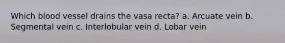 Which blood vessel drains the vasa recta? a. Arcuate vein b. Segmental vein c. Interlobular vein d. Lobar vein