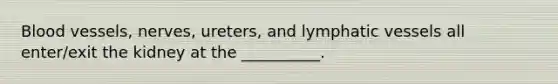 Blood vessels, nerves, ureters, and lymphatic vessels all enter/exit the kidney at the __________.