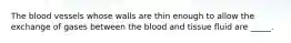 The blood vessels whose walls are thin enough to allow the exchange of gases between the blood and tissue fluid are _____.