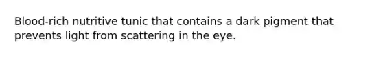 Blood-rich nutritive tunic that contains a dark pigment that prevents light from scattering in the eye.