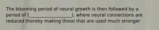 The blooming period of neural growth is then followed by a period of (___________________), where neural connections are reduced thereby making those that are used much stronger