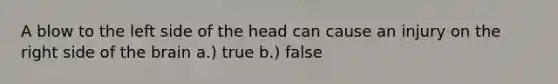 A blow to the left side of the head can cause an injury on the right side of the brain a.) true b.) false