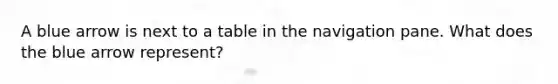 A blue arrow is next to a table in the navigation pane. What does the blue arrow represent?