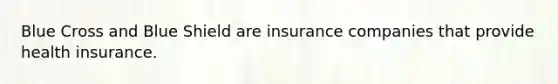 Blue Cross and Blue Shield are insurance companies that provide health insurance.