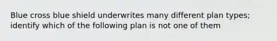 Blue cross blue shield underwrites many different plan types; identify which of the following plan is not one of them