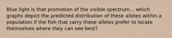 Blue light is that promotion of the visible spectrum... which graphs depict the predicted distribution of these alleles within a population if the fish that carry these alleles prefer to locate themselves where they can see best?