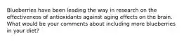Blueberries have been leading the way in research on the effectiveness of antioxidants against aging effects on the brain. What would be your comments about including more blueberries in your diet?