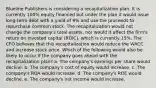 Blueline Publishers is considering a recapitalization plan. It is currently 100% equity financed but under the plan it would issue long-term debt with a yield of 9% and use the proceeds to repurchase common stock. The recapitalization would not change the company's total assets, nor would it affect the firm's return on invested capital (ROIC), which is currently 15%. The CFO believes that this recapitalization would reduce the WACC and increase stock price. Which of the following would also be likely to occur if the company goes ahead with the recapitalization plan? a. The company's earnings per share would decline. b. The company's cost of equity would increase. c. The company's ROA would increase. d. The company's ROE would decline. e. The company's net income would increase.