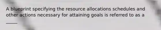 A blueprint specifying the resource allocations schedules and other actions necessary for attaining goals is referred to as a _____