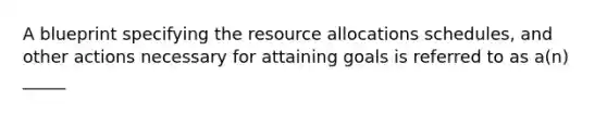 A blueprint specifying the resource allocations schedules, and other actions necessary for attaining goals is referred to as a(n) _____