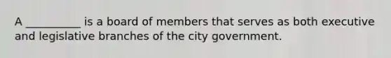 A __________ is a board of members that serves as both executive and legislative branches of the city government.