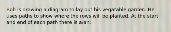 Bob is drawing a diagram to lay out his vegatable garden. He uses paths to show where the rows will be planted. At the start and end of each path there is a/an: