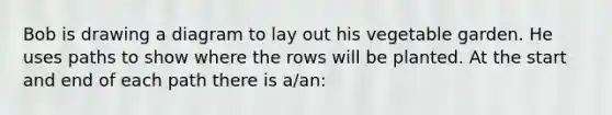 Bob is drawing a diagram to lay out his vegetable garden. He uses paths to show where the rows will be planted. At the start and end of each path there is a/an: