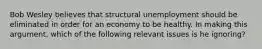 Bob Wesley believes that structural unemployment should be eliminated in order for an economy to be healthy. In making this​ argument, which of the following relevant issues is he​ ignoring?