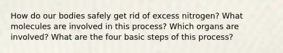 How do our bodies safely get rid of excess nitrogen? What molecules are involved in this process? Which organs are involved? What are the four basic steps of this process?