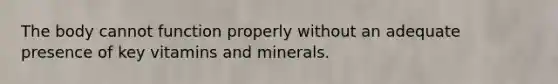 The body cannot function properly without an adequate presence of key vitamins and minerals.