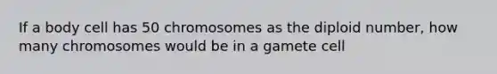 If a body cell has 50 chromosomes as the diploid number, how many chromosomes would be in a gamete cell