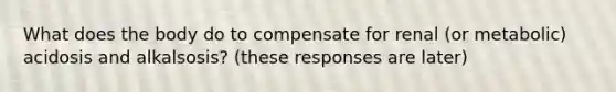 What does the body do to compensate for renal (or metabolic) acidosis and alkalsosis? (these responses are later)