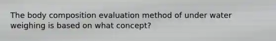 The body composition evaluation method of under water weighing is based on what concept?