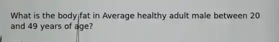 What is the body fat in Average healthy adult male between 20 and 49 years of age?