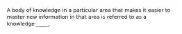 A body of knowledge in a particular area that makes it easier to master new information in that area is referred to as a knowledge _____.