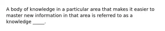 A body of knowledge in a particular area that makes it easier to master new information in that area is referred to as a knowledge _____.