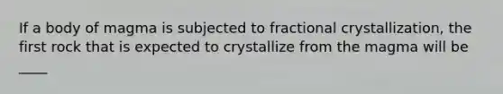 If a body of magma is subjected to fractional crystallization, the first rock that is expected to crystallize from the magma will be ____